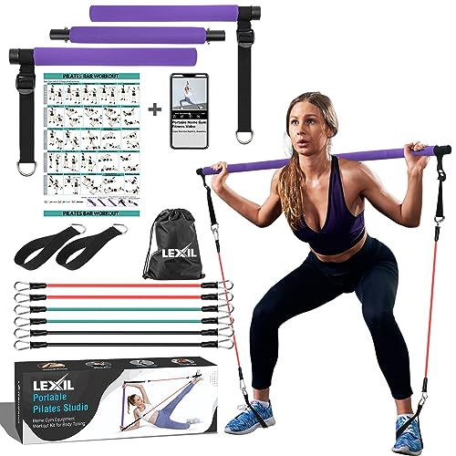 Kit de ejercicio portátil para pilates con video de fitness, 3 pares de bandas de resistencia (15, 20, 30 libras) – Equipo de gimnasio en casa para hombres y mujeres